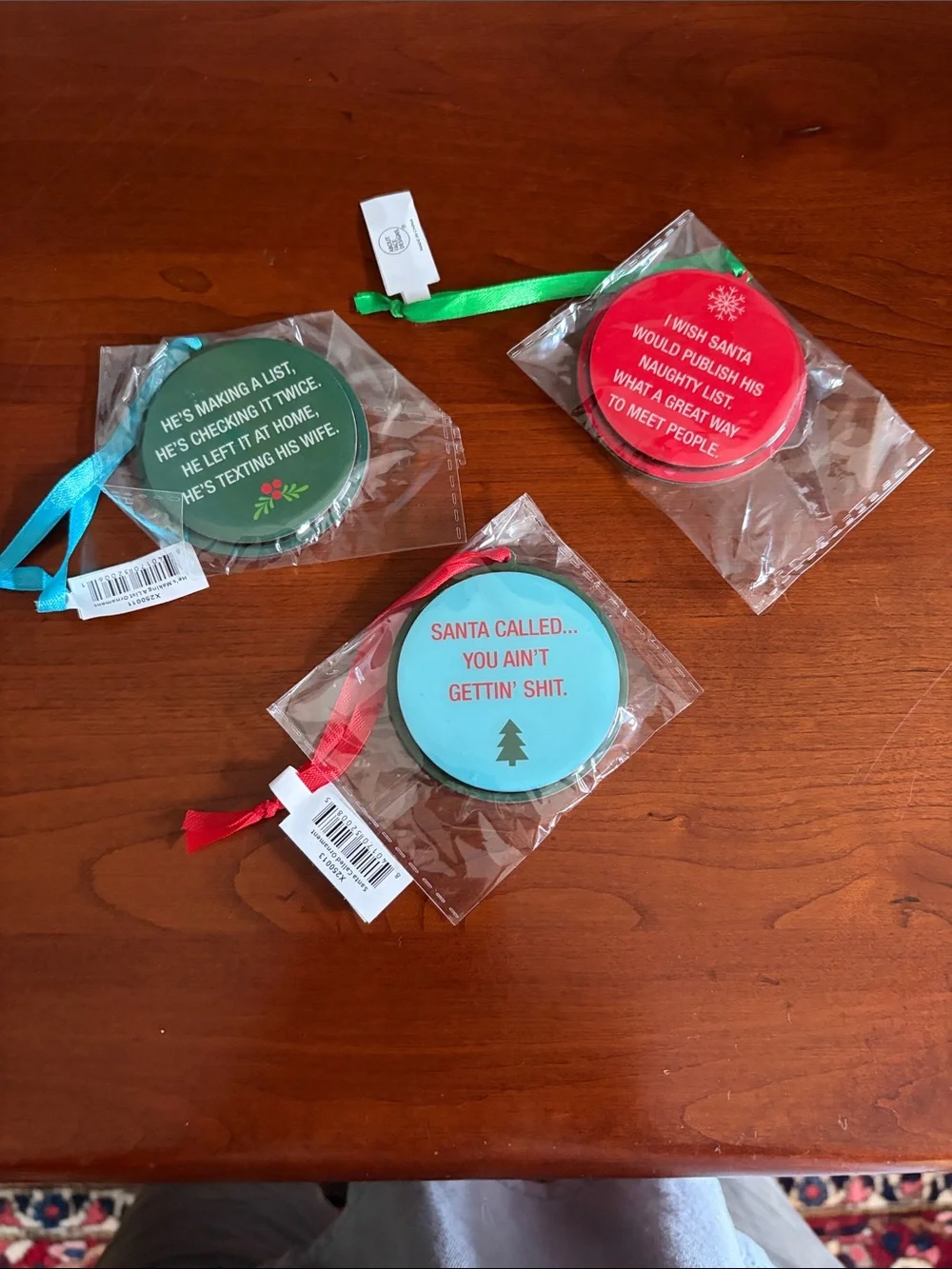 Ornaments (3) wood funny NWT